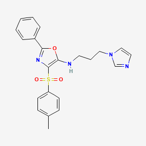 molecular formula C22H22N4O3S B2797145 N-[3-(1H-imidazol-1-yl)propyl]-4-(4-methylbenzenesulfonyl)-2-phenyl-1,3-oxazol-5-amine CAS No. 823828-87-1
