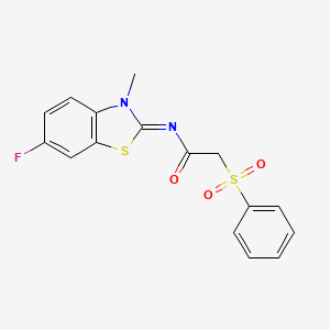 molecular formula C16H13FN2O3S2 B2797175 (E)-N-(6-fluoro-3-methylbenzo[d]thiazol-2(3H)-ylidene)-2-(phenylsulfonyl)acetamide CAS No. 898427-81-1