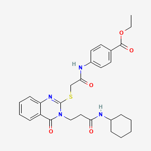 molecular formula C28H32N4O5S B2797197 ethyl 4-[2-({3-[2-(cyclohexylcarbamoyl)ethyl]-4-oxo-3,4-dihydroquinazolin-2-yl}sulfanyl)acetamido]benzoate CAS No. 451463-79-9