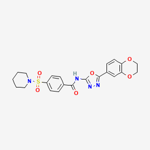 molecular formula C22H22N4O6S B2797209 N-(5-(2,3-dihydrobenzo[b][1,4]dioxin-6-yl)-1,3,4-oxadiazol-2-yl)-4-(piperidin-1-ylsulfonyl)benzamide CAS No. 862808-31-9