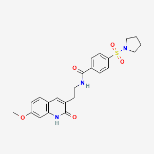 molecular formula C23H25N3O5S B2797278 N-[2-(7-methoxy-2-oxo-1,2-dihydroquinolin-3-yl)ethyl]-4-(pyrrolidine-1-sulfonyl)benzamide CAS No. 851406-25-2