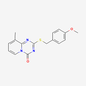 molecular formula C16H15N3O2S B2797285 2-((4-Methoxybenzyl)sulfanyl)-9-methyl-4H-pyrido[1,2-a](1,3,5)triazin-4-one CAS No. 306978-85-8