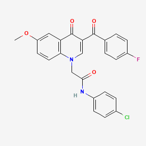 molecular formula C25H18ClFN2O4 B2797289 N-(4-chlorophenyl)-2-[3-(4-fluorobenzoyl)-6-methoxy-4-oxo-1,4-dihydroquinolin-1-yl]acetamide CAS No. 866344-26-5