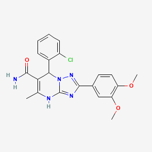 molecular formula C21H20ClN5O3 B2797291 7-(2-Chlorophenyl)-2-(3,4-dimethoxyphenyl)-5-methyl-4,7-dihydro-[1,2,4]triazolo[1,5-a]pyrimidine-6-carboxamide CAS No. 538319-32-3
