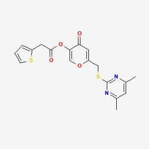 molecular formula C18H16N2O4S2 B2797299 [6-[(4,6-Dimethylpyrimidin-2-yl)sulfanylmethyl]-4-oxopyran-3-yl] 2-thiophen-2-ylacetate CAS No. 877637-57-5