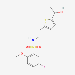 molecular formula C15H18FNO4S2 B2797307 5-fluoro-N-(2-(5-(1-hydroxyethyl)thiophen-2-yl)ethyl)-2-methoxybenzenesulfonamide CAS No. 2034599-37-4