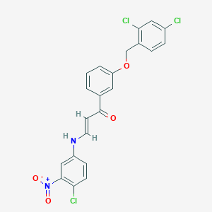 molecular formula C22H15Cl3N2O4 B2797315 (E)-3-(4-chloro-3-nitroanilino)-1-[3-[(2,4-dichlorophenyl)methoxy]phenyl]prop-2-en-1-one CAS No. 478040-27-6