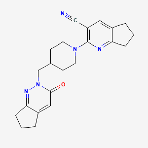 2-[4-({3-oxo-2H,3H,5H,6H,7H-cyclopenta[c]pyridazin-2-yl}methyl)piperidin-1-yl]-5H,6H,7H-cyclopenta[b]pyridine-3-carbonitrile