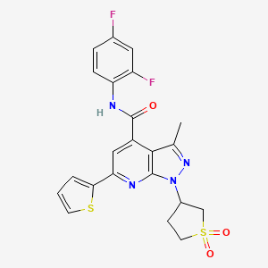 molecular formula C22H18F2N4O3S2 B2797363 N-(2,4-difluorophenyl)-1-(1,1-dioxidotetrahydrothiophen-3-yl)-3-methyl-6-(thiophen-2-yl)-1H-pyrazolo[3,4-b]pyridine-4-carboxamide CAS No. 1105245-76-8