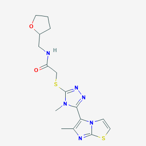 B2797367 2-((4-methyl-5-(6-methylimidazo[2,1-b]thiazol-5-yl)-4H-1,2,4-triazol-3-yl)thio)-N-((tetrahydrofuran-2-yl)methyl)acetamide CAS No. 1105214-45-6