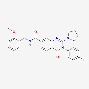 molecular formula C27H25FN4O3 B2797375 3-(4-fluorophenyl)-N-(2-methoxybenzyl)-4-oxo-2-(pyrrolidin-1-yl)-3,4-dihydroquinazoline-7-carboxamide CAS No. 1251693-93-2