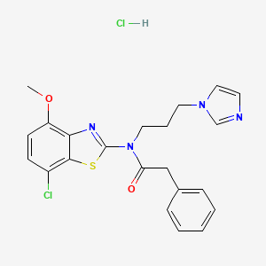 molecular formula C22H22Cl2N4O2S B2797508 N-(3-(1H-imidazol-1-yl)propyl)-N-(7-chloro-4-methoxybenzo[d]thiazol-2-yl)-2-phenylacetamide hydrochloride CAS No. 1217053-90-1