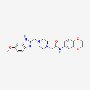 molecular formula C23H27N5O4 B2797562 N-(2,3-DIHYDRO-1,4-BENZODIOXIN-6-YL)-2-{4-[(5-METHOXY-1H-1,3-BENZODIAZOL-2-YL)METHYL]PIPERAZIN-1-YL}ACETAMIDE CAS No. 1172069-04-3