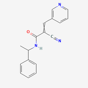 molecular formula C17H15N3O B2797571 2-cyano-N-(1-phenylethyl)-3-(pyridin-3-yl)prop-2-enamide CAS No. 444765-02-0