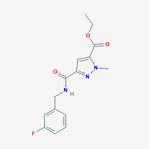 molecular formula C15H16FN3O3 B279761 ethyl 3-{[(3-fluorobenzyl)amino]carbonyl}-1-methyl-1H-pyrazole-5-carboxylate 