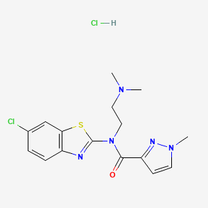 molecular formula C16H19Cl2N5OS B2797620 N-(6-chloro-1,3-benzothiazol-2-yl)-N-[2-(dimethylamino)ethyl]-1-methyl-1H-pyrazole-3-carboxamide hydrochloride CAS No. 1185056-82-9