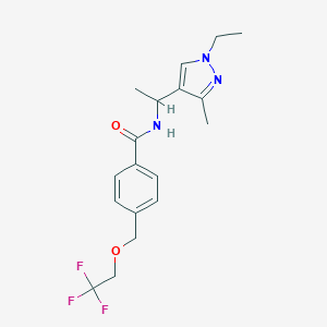 molecular formula C18H22F3N3O2 B279771 N-[1-(1-ethyl-3-methyl-1H-pyrazol-4-yl)ethyl]-4-[(2,2,2-trifluoroethoxy)methyl]benzamide 