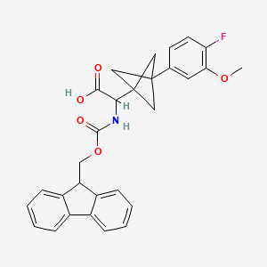 molecular formula C29H26FNO5 B2797724 2-(9H-Fluoren-9-ylmethoxycarbonylamino)-2-[3-(4-fluoro-3-methoxyphenyl)-1-bicyclo[1.1.1]pentanyl]acetic acid CAS No. 2287265-46-5