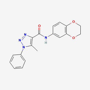 molecular formula C18H16N4O3 B2797767 N-(2,3-dihydro-1,4-benzodioxin-6-yl)-5-methyl-1-phenyl-1H-1,2,3-triazole-4-carboxamide CAS No. 950250-48-3