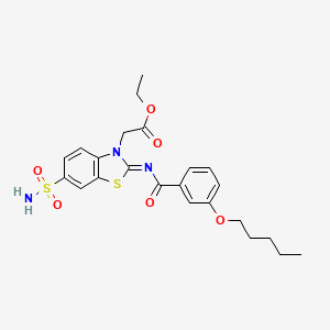 molecular formula C23H27N3O6S2 B2797781 ethyl 2-[(2Z)-2-{[3-(pentyloxy)benzoyl]imino}-6-sulfamoyl-2,3-dihydro-1,3-benzothiazol-3-yl]acetate CAS No. 887210-28-8