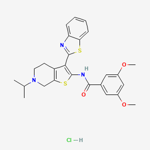 molecular formula C26H28ClN3O3S2 B2797840 N-(3-(benzo[d]thiazol-2-yl)-6-isopropyl-4,5,6,7-tetrahydrothieno[2,3-c]pyridin-2-yl)-3,5-dimethoxybenzamide hydrochloride CAS No. 913638-41-2