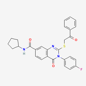 N-cyclopentyl-3-(4-fluorophenyl)-4-oxo-2-((2-oxo-2-phenylethyl)thio)-3,4-dihydroquinazoline-7-carboxamide