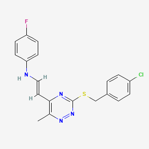 molecular formula C19H16ClFN4S B2797852 N-(2-(3-((4-Chlorobenzyl)sulfanyl)-6-methyl-1,2,4-triazin-5-yl)vinyl)-4-fluoroaniline CAS No. 477866-59-4