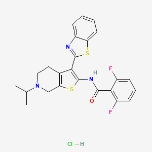molecular formula C24H22ClF2N3OS2 B2797858 N-(3-(benzo[d]thiazol-2-yl)-6-isopropyl-4,5,6,7-tetrahydrothieno[2,3-c]pyridin-2-yl)-2,6-difluorobenzamide hydrochloride CAS No. 1330341-32-6
