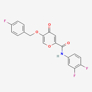 molecular formula C19H12F3NO4 B2797877 N-(3,4-difluorophenyl)-5-((4-fluorobenzyl)oxy)-4-oxo-4H-pyran-2-carboxamide CAS No. 1021134-82-6