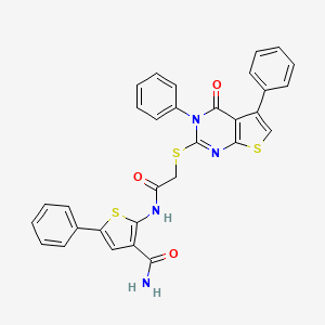 2-[[2-(4-Oxo-3,5-diphenylthieno[2,3-d]pyrimidin-2-yl)sulfanylacetyl]amino]-5-phenylthiophene-3-carboxamide