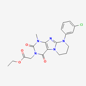 molecular formula C19H20ClN5O4 B2797889 ethyl 2-[9-(3-chlorophenyl)-1-methyl-2,4-dioxo-1H,2H,3H,4H,6H,7H,8H,9H-pyrimido[1,2-g]purin-3-yl]acetate CAS No. 876900-10-6