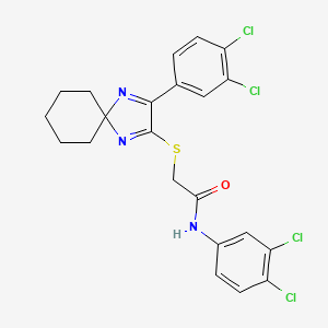 molecular formula C22H19Cl4N3OS B2797919 N-(3,4-DICHLOROPHENYL)-2-{[3-(3,4-DICHLOROPHENYL)-1,4-DIAZASPIRO[4.5]DECA-1,3-DIEN-2-YL]SULFANYL}ACETAMIDE CAS No. 899932-29-7