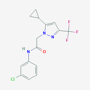 molecular formula C15H13ClF3N3O B279799 N-(3-chlorophenyl)-2-[5-cyclopropyl-3-(trifluoromethyl)-1H-pyrazol-1-yl]acetamide 