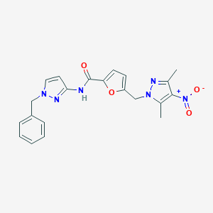 molecular formula C21H20N6O4 B279800 N-(1-benzyl-1H-pyrazol-3-yl)-5-[(3,5-dimethyl-4-nitro-1H-pyrazol-1-yl)methyl]-2-furamide 