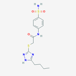 molecular formula C14H19N5O3S2 B279801 N-[4-(aminosulfonyl)phenyl]-2-[(5-butyl-4H-1,2,4-triazol-3-yl)sulfanyl]acetamide 