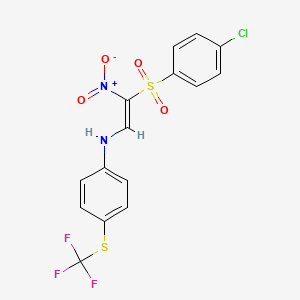 molecular formula C15H10ClF3N2O4S2 B2798025 N-[(E)-2-(4-chlorobenzenesulfonyl)-2-nitroethenyl]-4-[(trifluoromethyl)sulfanyl]aniline CAS No. 1025316-32-8