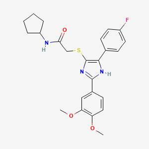 molecular formula C24H26FN3O3S B2798127 N-CYCLOPENTYL-2-{[2-(3,4-DIMETHOXYPHENYL)-5-(4-FLUOROPHENYL)-1H-IMIDAZOL-4-YL]SULFANYL}ACETAMIDE CAS No. 901258-19-3