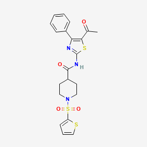molecular formula C21H21N3O4S3 B2798139 N-(5-acetyl-4-phenyl-1,3-thiazol-2-yl)-1-(thiophene-2-sulfonyl)piperidine-4-carboxamide CAS No. 941896-35-1