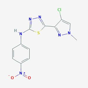 molecular formula C12H9ClN6O2S B279818 N-[5-(4-CHLORO-1-METHYL-1H-PYRAZOL-3-YL)-1,3,4-THIADIAZOL-2-YL]-N-(4-NITROPHENYL)AMINE 