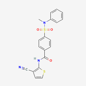molecular formula C19H15N3O3S2 B2798259 N-(3-cyanothiophen-2-yl)-4-[methyl(phenyl)sulfamoyl]benzamide CAS No. 750631-12-0