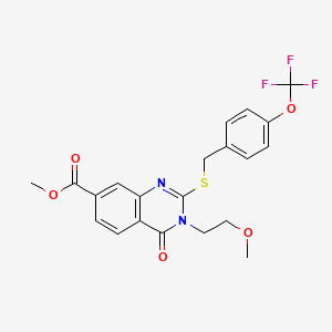 molecular formula C21H19F3N2O5S B2798273 METHYL 3-(2-METHOXYETHYL)-4-OXO-2-({[4-(TRIFLUOROMETHOXY)PHENYL]METHYL}SULFANYL)-3,4-DIHYDROQUINAZOLINE-7-CARBOXYLATE CAS No. 438574-60-8