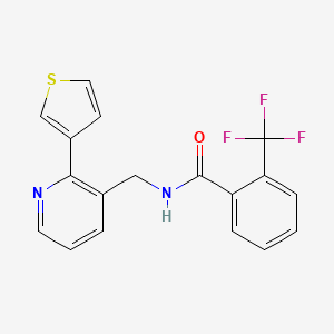 molecular formula C18H13F3N2OS B2798315 N-((2-(thiophen-3-yl)pyridin-3-yl)methyl)-2-(trifluoromethyl)benzamide CAS No. 2034442-06-1
