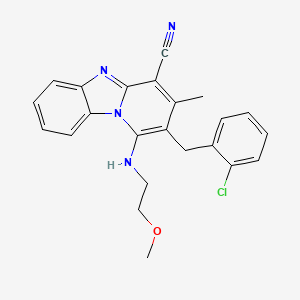 molecular formula C23H21ClN4O B2798369 2-(2-Chlorobenzyl)-1-[(2-methoxyethyl)amino]-3-methylpyrido[1,2-a]benzimidazole-4-carbonitrile CAS No. 848930-97-2