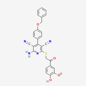 molecular formula C28H20N4O4S B2798383 2-amino-4-[4-(benzyloxy)phenyl]-6-{[2-(3,4-dihydroxyphenyl)-2-oxoethyl]sulfanyl}pyridine-3,5-dicarbonitrile CAS No. 328540-31-4