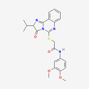 molecular formula C23H24N4O4S B2798427 N-(3,4-dimethoxyphenyl)-2-((2-isopropyl-3-oxo-2,3-dihydroimidazo[1,2-c]quinazolin-5-yl)thio)acetamide CAS No. 1053076-14-4