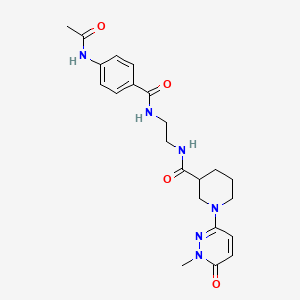 molecular formula C22H28N6O4 B2798479 N-(2-(4-acetamidobenzamido)ethyl)-1-(1-methyl-6-oxo-1,6-dihydropyridazin-3-yl)piperidine-3-carboxamide CAS No. 1396866-95-7