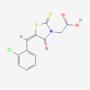 molecular formula C12H8ClNO3S2 B2798486 (E)-2-(5-(2-chlorobenzylidene)-4-oxo-2-thioxothiazolidin-3-yl)acetic acid CAS No. 1793086-16-4