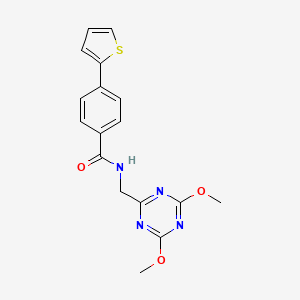 molecular formula C17H16N4O3S B2798499 N-((4,6-dimethoxy-1,3,5-triazin-2-yl)methyl)-4-(thiophen-2-yl)benzamide CAS No. 2034465-65-9