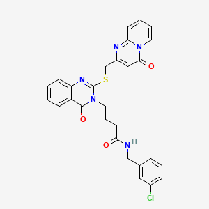 molecular formula C28H24ClN5O3S B2798542 N-[(3-chlorophenyl)methyl]-4-{4-oxo-2-[({4-oxo-4H-pyrido[1,2-a]pyrimidin-2-yl}methyl)sulfanyl]-3,4-dihydroquinazolin-3-yl}butanamide CAS No. 422282-34-6