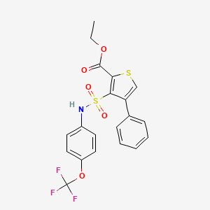 molecular formula C20H16F3NO5S2 B2798547 Ethyl 4-phenyl-3-{[4-(trifluoromethoxy)phenyl]sulfamoyl}thiophene-2-carboxylate CAS No. 893790-60-8